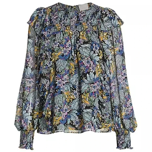 Cinq a Sept Harriet floral blouse smocked long sleeve ruffle Size S - Picture 8 of 10